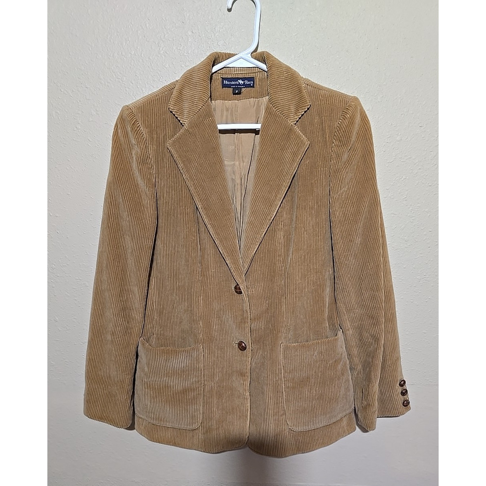 Vtg Hunters Run‎ Tan 2-Button Academia Corduroy Blazer Jacket Women's Size 7